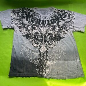 Medium Xavier Graphic T Shirt Grey Black Wings Skull Print Short Sleeve Tee
